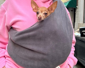 Gray Fleece Pet Sling, Hands-Free Carrier for Small Dogs & Cats, Everyday Neutral, Custom Size