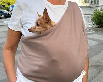 Taupe Dog Sling Bag for Chihuahua Pomeranian, Neutral Cotton Pet Sling for Small Dogs & Cats, Hands Free Carrier