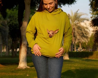 Pistachio Pet Carrier Hoodie, Soft Cotton Kangaroo Sweatshirt, Minimalist Hoodie for Small Dogs & Cats