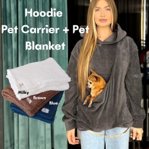 Dog Carrier Hoodie with Pet Blanket, Cat Kangaroo Hoodie Sweatshirt for Pet Lovers, Small Dog Sling Hoodie, Pet Mom Kangaroo Pouch Hoodie
