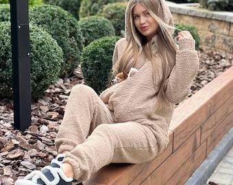 Set di felpe con cappuccio per trasportino per animali domestici fatto a mano: peluche o pile, pantaloni coordinati