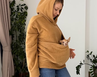 Dog Carrier Hoodie, Fleece Kangaroo Hoodie, Pet Pouch Sweatshirt, Small Dog Carrier Hoodie, Puppy Hoodie, Cat Carrier Hoodie, Caramel Hoodie