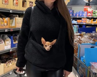 HAND-MADE Pet Carrier Hoodie, Dog & Cat Kangaroo Hoodie with Sling, Pet Mom Kangaroo Sweatshirt, Cat Carrier Sweatshirt for Pet Mom, Pet Dad