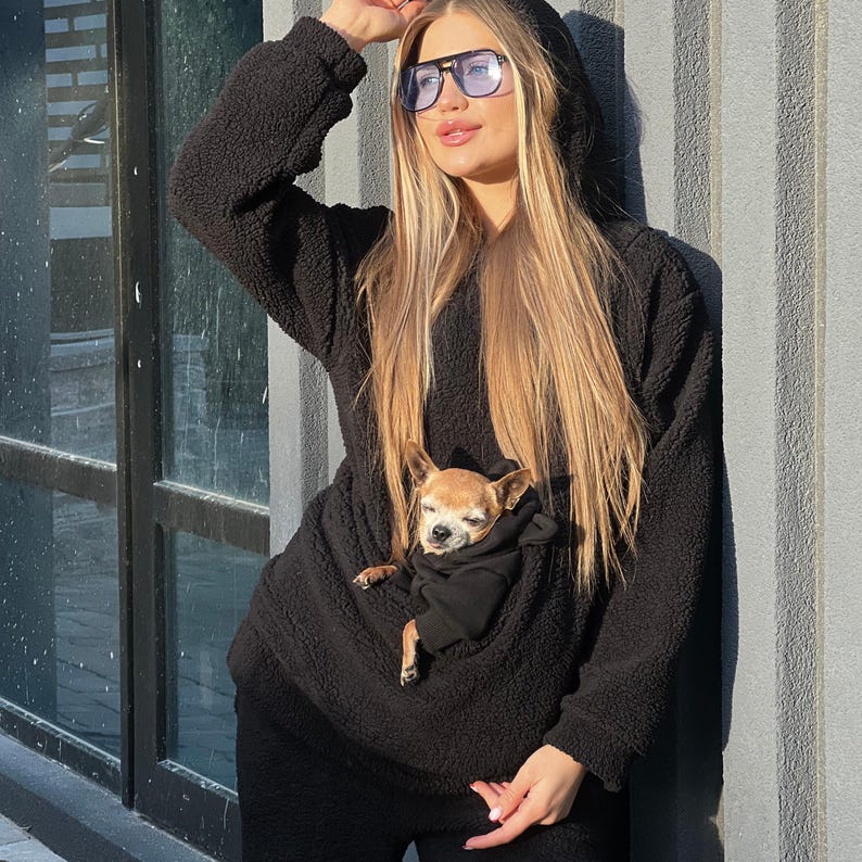 HAND-MADE Pet Carrier Hoodie for Pet Lovers Dog Carrier Hoodie for Pet Mom Dog Sling Carrier Kangaroo for Pet Cat Carrier Hoodie Kitty Sling Teddy Black