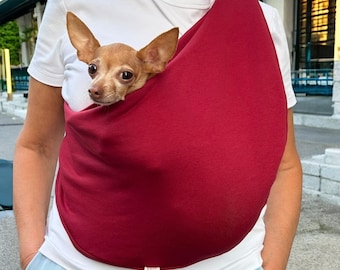 Red Dog Sling Bag, Soft Cotton Pet Sling for Small Dogs & Cats, Hands Free Carrier for Daily Walks