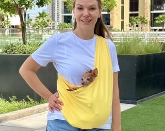 Yellow Dog Sling Carrier | Cotton Pet Sling for Small Dogs & Cats | Hands Free Chihuahua Carrier | Summer Puppy Sling | Unique Dog Mom Gift