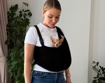 Black Dual Shoulder Dog Sling Carrier, Small Dog Carrier, Hands Free Puppy Carrier, Chihuahua Travel Bag, Chihuahua Carrier