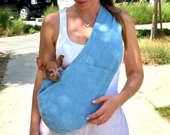 Handmade Denim Dog Sling Carrier: Breathable Cotton Pet Sling (<20 lbs.)