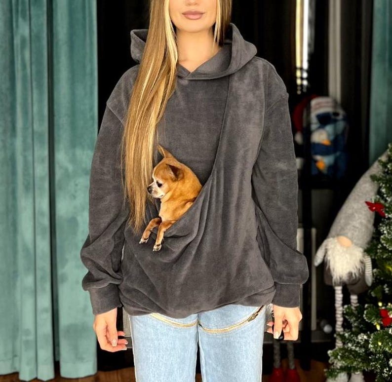 Fleece Grey Fabric Pet Carrier Hoodie