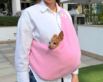 Pink Fleece Pet Carrier Sling, Hands-Free Small Dog & Cat Sling, Cozy Winter Pet Carrier, Custom Size Available