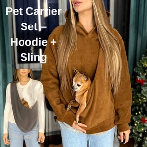 HAND-MADE Pet Carrier Set, Fleece Hoodie + Sling, Warm Pet Carrier for Winter, Puppy Pouch Hoodie, Dog Mom Gift, Pet Mom Outfit, Dog Carrier