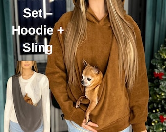 Fleece Pet Carrier Hoodie & Sling Set, Handmade Dog Mom Gift