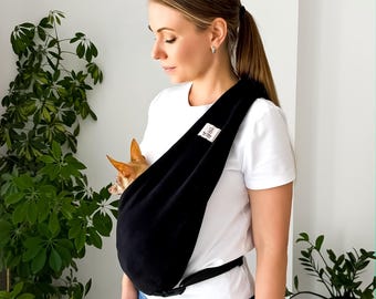 Security Dog Sling Carrier, Fleece Pet Carrier with Waist Strap & Safety Snaps, Hands Free Carrier for Small Dogs, Travel Dog Sling