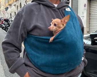 Blue Fleece Pet Sling, Hands-Free Carrier for Small Dogs & Cats, Cozy Winter, Custom Size