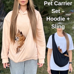 HAND-MADE Pet Carrier Set – Cotton Hoodie + Sling, Lightweight Kangaroo Hoodie, Pet Sling for Small Dogs & Cats, Pet Mom Outfit, Dog Carrier