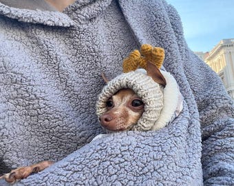 Gray Teddy Pet Carrier Hoodie, Dog & Cat Kangaroo Hoodie, Hands Free Pet Pouch Sweatshirt, Small Dog Carrier, Cozy Dog Mom Hoodie