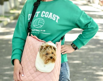Dog Carrier Tote, Quilted Dog Sling Bag, Cat Travel Shoulder Purse