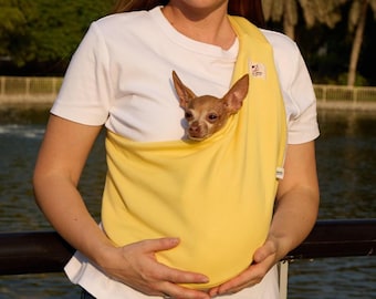 Yellow Dog Sling Bag, Soft Cotton Pet Sling for Small Dogs & Cats, Lightweight Hands Free Carrier