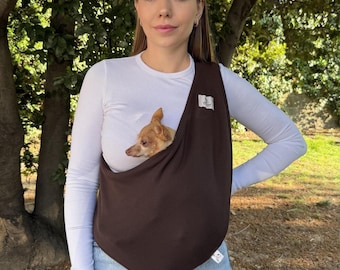 Chocolate Brown Pet Sling Carrier – Cotton Dog & Cat Sling, Puppy Carrier, Hands-Free Pet Bag for Small Dogs, Comfortable Carrier KokoPaws