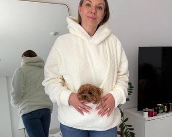 Teddy Pet Carrier Hoodie, Dog & Cat Kangaroo Hoodie, Hands Free Pet Pouch Sweatshirt, Small Dog Carrier, Fleece Cotton Pet Hoodie