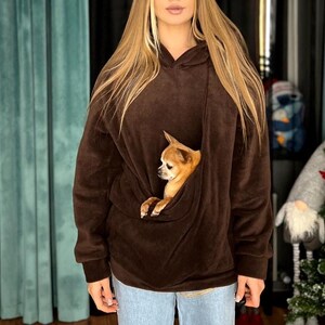 Fleece Brown Fabric Pet Carrier Hoodie