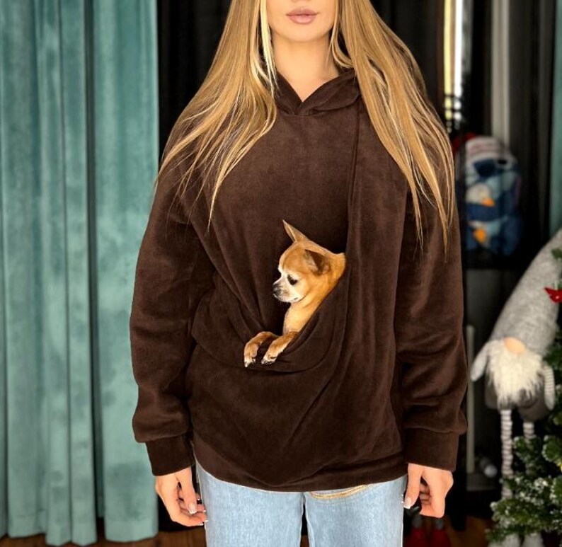 Fleece Brown Fabric Pet Carrier Hoodie
