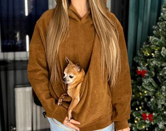 Dog Carrier Hoodie for Small Pets, Hands-Free Pet Pouch Sweatshirt, Cat & Puppy Kangaroo Pullover, Pet Lover Gift, Unisex Hoodie with Pocket