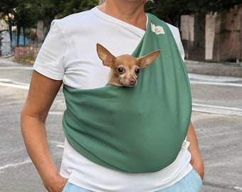 Olive Green Dog Sling Bag, Lightweight Cotton Pet Sling for Small Dogs & Cats, Spring Summer Hands Free Carrier