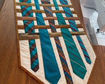 Necktie woven table runner topper