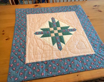 Hand Quilted Mexican Star Quilt table topper wall hanging baby quilt