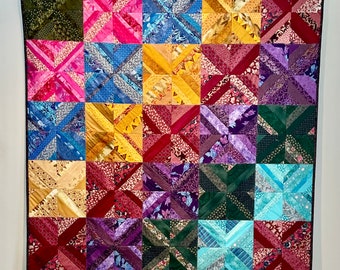 Large Colorful Scrappy Strip Quilt