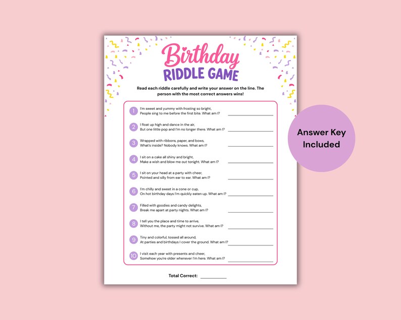 Math Birthday Riddle Birthday Game Printable, Birthday Riddle Game, Birthday Game for Kids ...