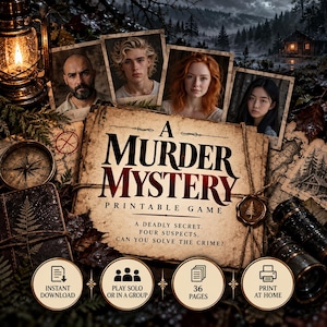 Juego de misterio de asesinato, juego de casos sin resolver, juego de misterio de asesinato imprimible