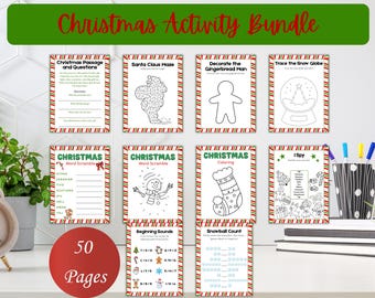 50 Christmas Activity Pages, Kids Games Bundle (Digital Download)
