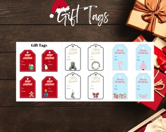Printable Christmas Gift Tags, Holiday Designs (Digital Download)