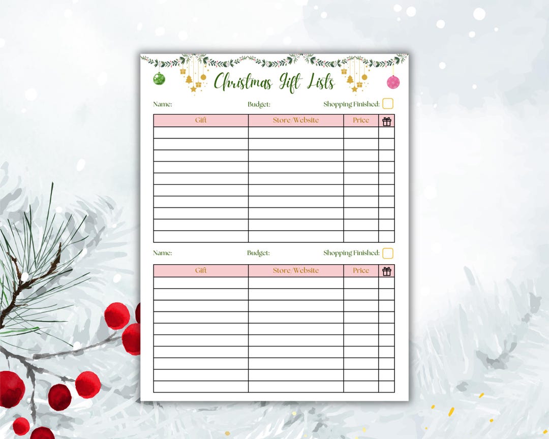 Christmas Gift Planner, Holiday Shopping List (PDF & PNG) - Etsy