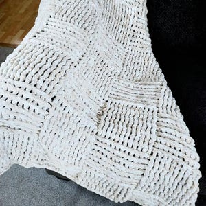 Handmade Chunky Crocheted Blanket Large 50&quot; x 68&quot; Neutral Beiges Modern Afghan Birthday Gift Throw for Couch New Blanket Warm Knit Blanket