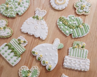 Neutral & Greenery Personalized Large Wedding Cookies, Custom Shower Cookies, Sugar Cookie Gift, Bridal Shower Favor, Cookie Table