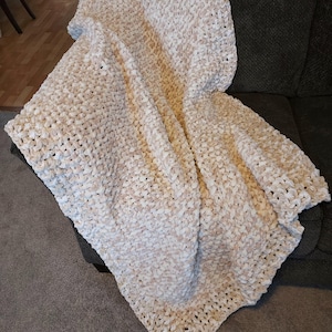 Handmade Chunky Crocheted Blanket Large 49&quot; x 63&quot; Neutral Beiges Modern Afghan Birthday Gift Throw for Couch New Blanket Warm Knit Blanket