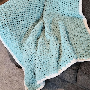 Handmade Chunky Crocheted Blanket Large 52&quot; x 60&quot; Light Teal Modern Afghan Birthday Gift Throw for Couch New Blanket Warm Knit Yarn Blanket