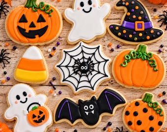 Halloween Autumn Fall Pumpkin Homemade Sugar Cookies, Decorated Cookies, Ghost, Bat, Individually Packaged, Order Early!
