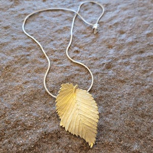 Pendant, chain, leaf, silver, sterling silver gold plated, snake chain, necklace, collier, handmade, goldsmith&#39;s work, tree leaf