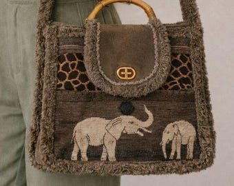 Elephant Art Vegan Leather Backpack: African Inspired Boho  display picture 1