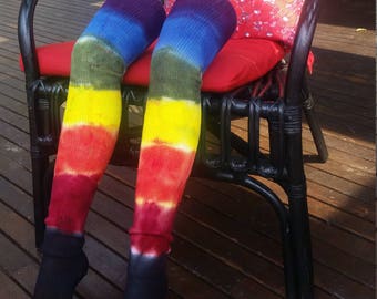 Rainbow tie-dye thigh high socks