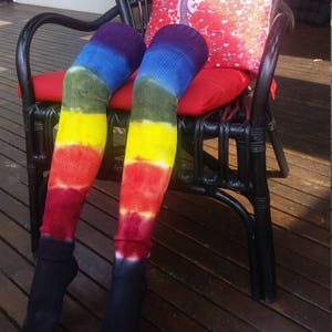 Rainbow tie-dye thigh high socks