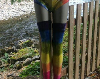 Rainbow tie-dye thigh high socks with matching Bella cheeky panties