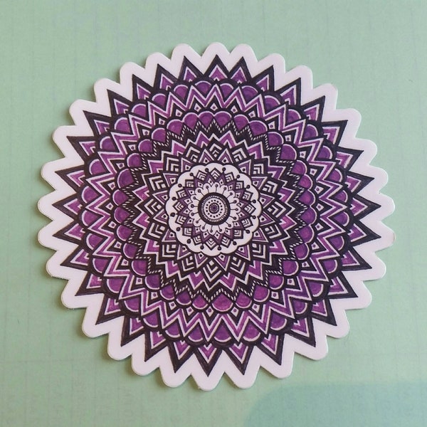 Zen purple star mandala 4" round die-cut  sticker