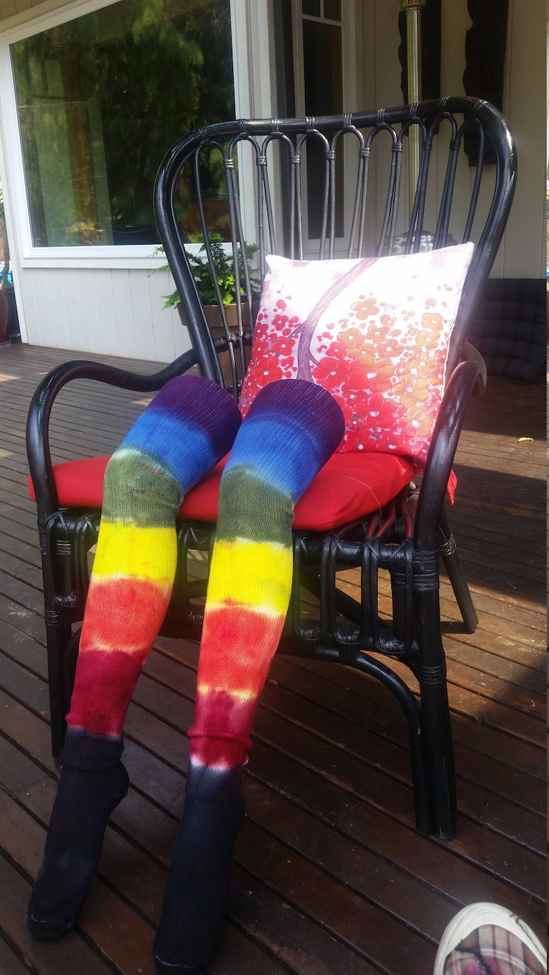 Rainbow tie-dye thigh high socks image 1