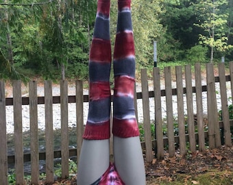 Scarlet and gray tie-dye thigh high socks with matching Bella cheeky panties