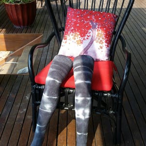 Gray striped tie-dye thigh high socks image 1
